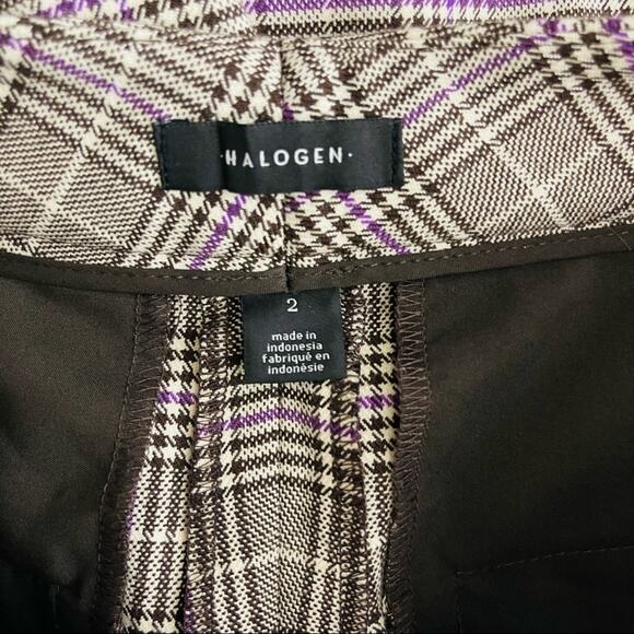 Halogen brown purple plaid checked wide leg preppy academia cropped pants 2 - Picture 6 of 8